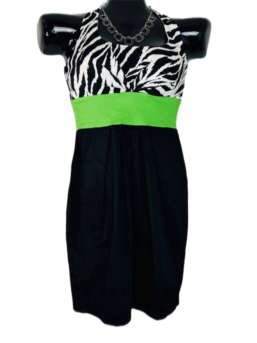 *NWOT Zebra Print Empire Waist Dress with Colorful Lime Band - Picture 5 of 12